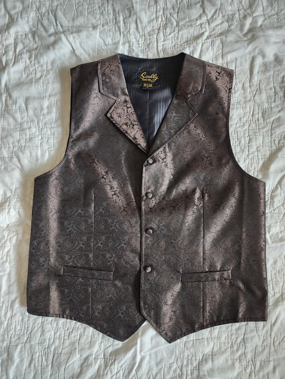 Scully Vest Men's LT Brown Paisley Cowboy Rodeo  Western Adjustable Waist Coat